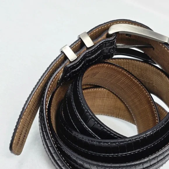Mezlan Mens Belt Sz 48 Black Leather 8700/35 Brushed Silver Spain Big & Tall - Picture 16 of 16